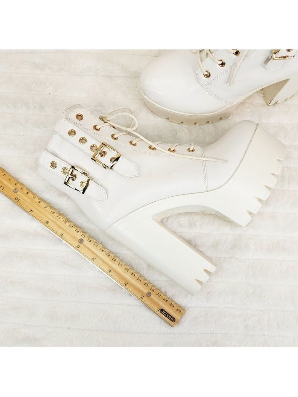 Linda Cream Off White Light Weight Chunky Platform Heel Ankle Boots - Picture 9 of 9